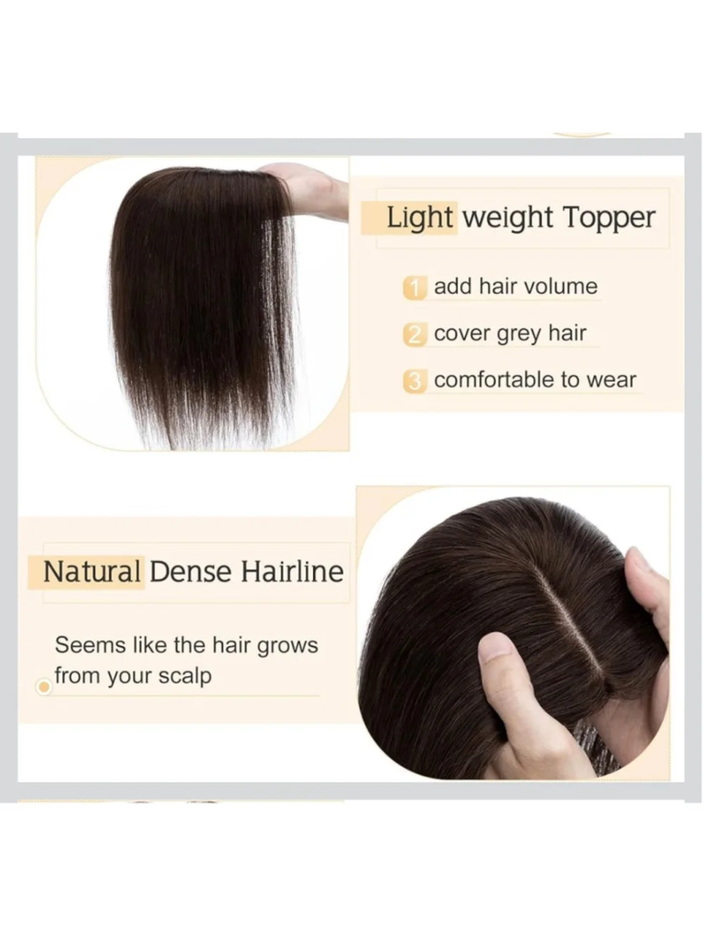 SEGO Dark Brown Human Hair Topper Wiglet - Picture 3 of 16